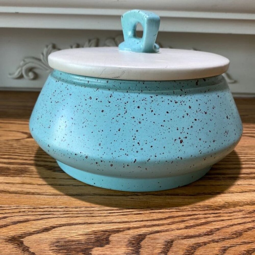 MCM 1950s Bauer Speckled Turquoise Blue White California Pottery Serving Dish - Picture 4 of 5